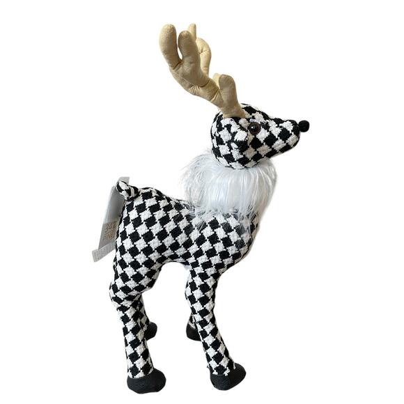 34th & Pine 20in Houndstooth CHRISTMAS REINDEER Figurine Black White Holiday New - Picture 3 of 11